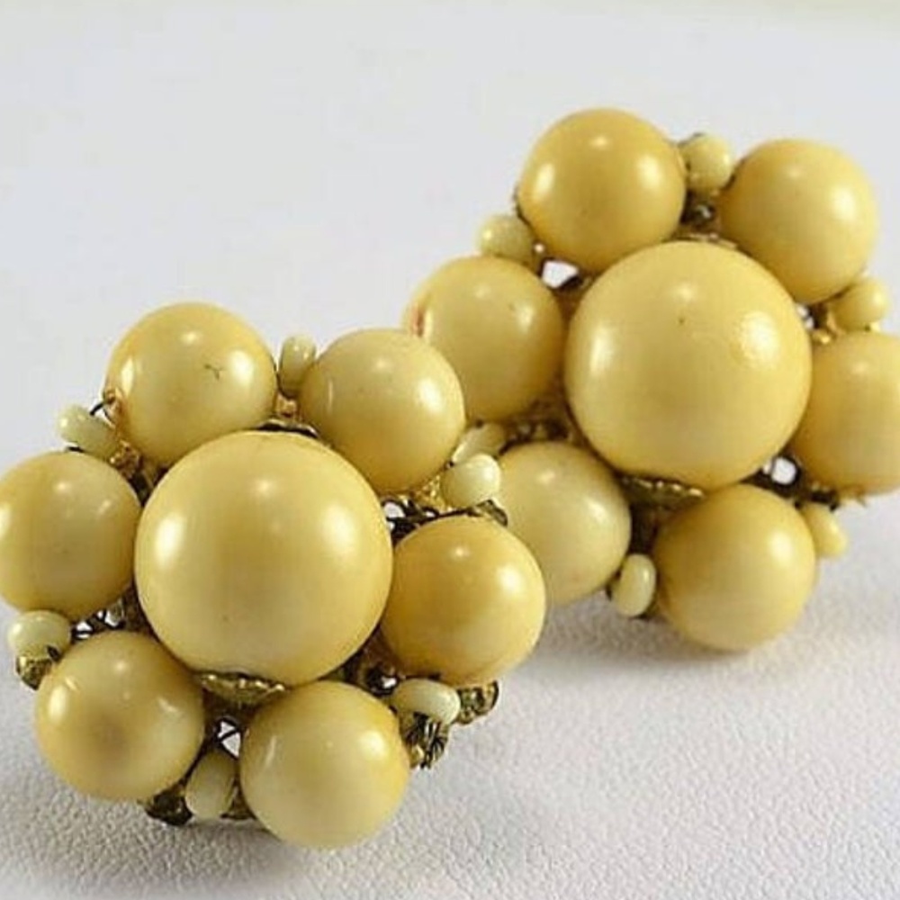 Signed Miriam Haskell Earrings Beaded Screwback